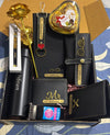 Personalized premium men's gift hamper with custom name bottle, diary, wallet, keychain, belt, pen, rose and chocolates