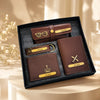 Premium personalized Nexon material gift set in brown with gold name plates and matching accessories