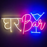Premium Ghar Bar Neon Sign comparison showing high-quality LED neon versus low-quality neon signs.