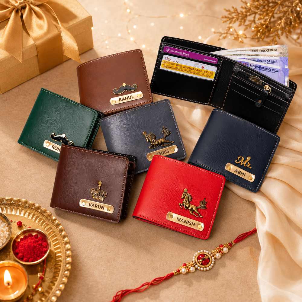 NEXON personalized men wallet and photo keychain color options for Rakhi gift hamper