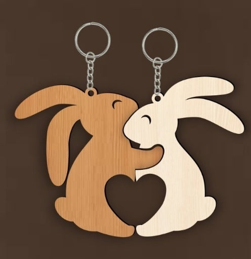 Wooden Rabbit Couple Keychain – Cute Bunny Love Keychain for Couples & Friends