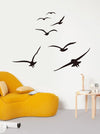 Flying Bird Wooden Wall Decor Above Yellow Sofa – Seagull Wall Art 7-Piece Set