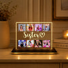 Personalized Sister photo LED acrylic table lamp in cozy warm home decor setup