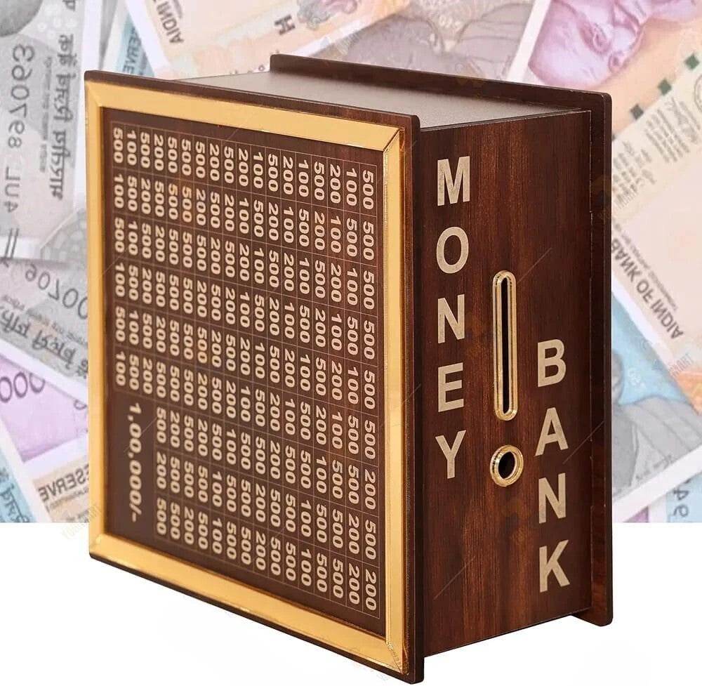 Wooden Money Saving Box for ₹1 Lakh Goal – Piggy Bank for Adults & Kids - IG Store