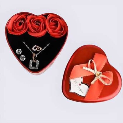 Sparkling Love Adornments – Jewelry & Artificial Flowers in Heart Box | Valentine’s Gift by Floweraura