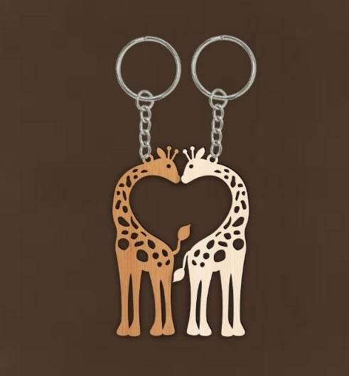 Wooden Giraffe Couple Keychain β Romantic Heart-Shaped Jungle Love Keychain