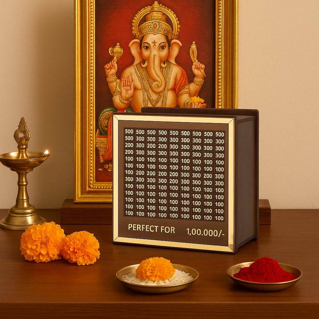 Premium Wooden 1 Lakh Money Saving Box with Gold Frame β Stylish Indian Currency Tracker Bank - Image 8