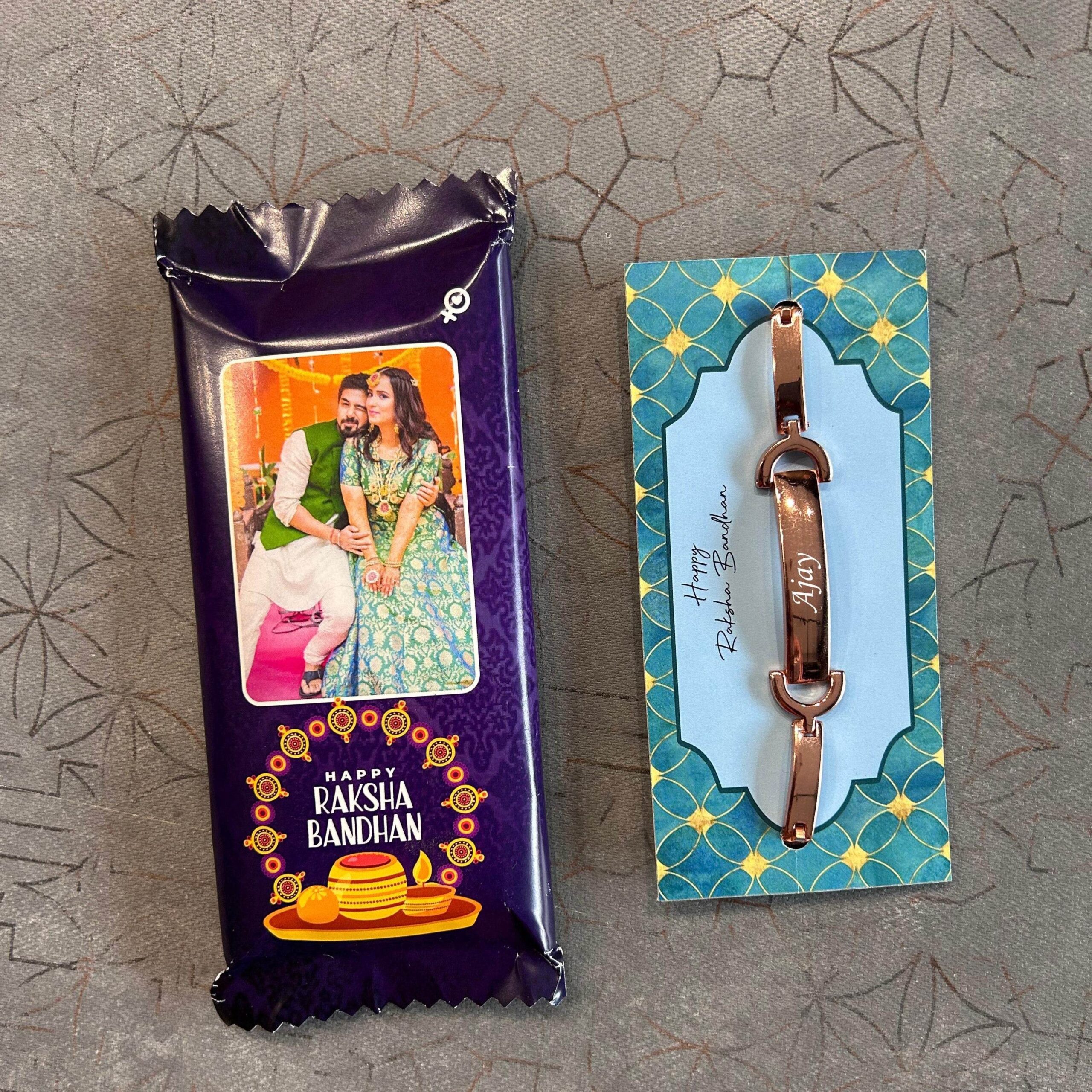 Rakhi Combo – Customized Bracelet + Personalized Dairy Milk Silk - Image 2