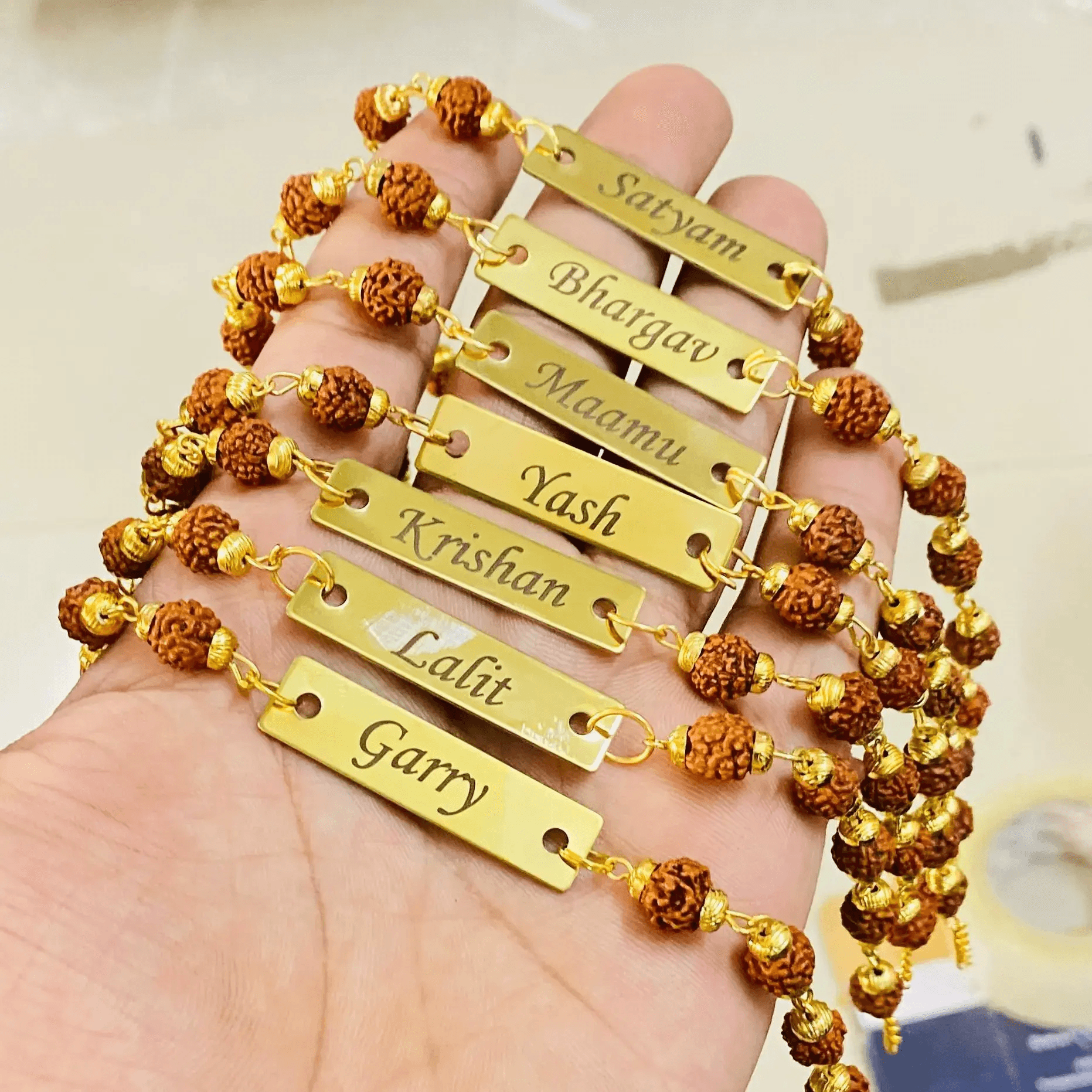 Personalized Rudraksha Name Rakhi – Custom Engraved Rakhi for Brother - Image 2
