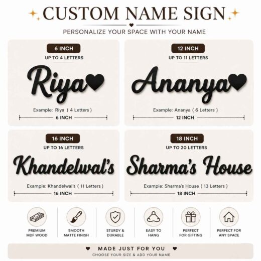 Custom Wooden Name Plate for Home – Personalized Door & Wall Name Sign