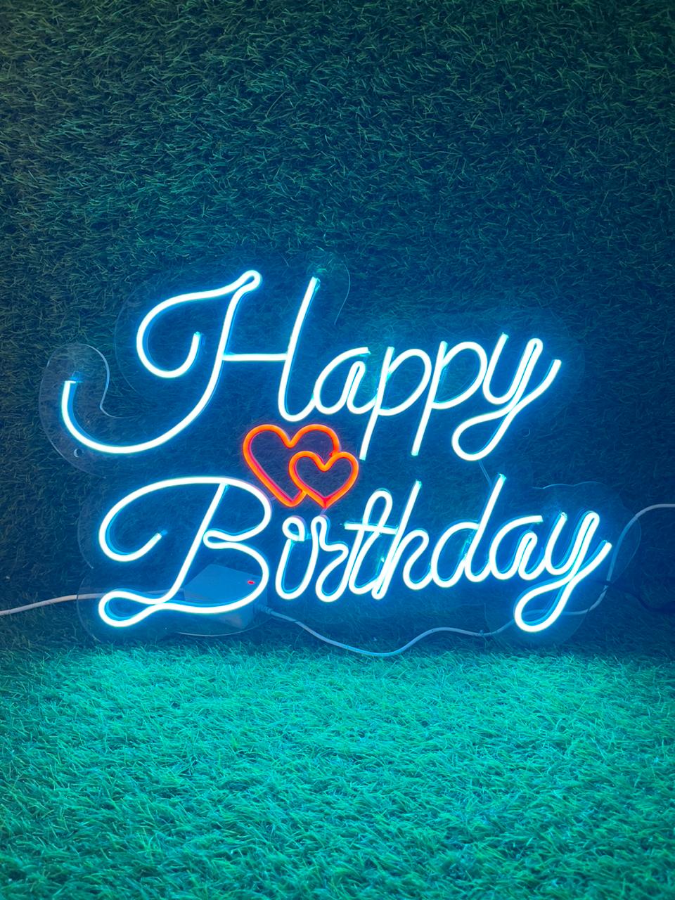 Happy Birthday Neon Sign – Ice Blue & Red LED Light